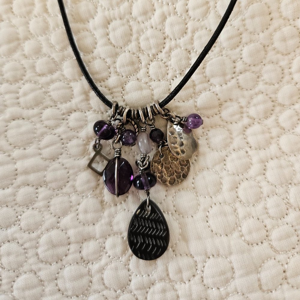 Silpada sterling, leather, amethyst necklace